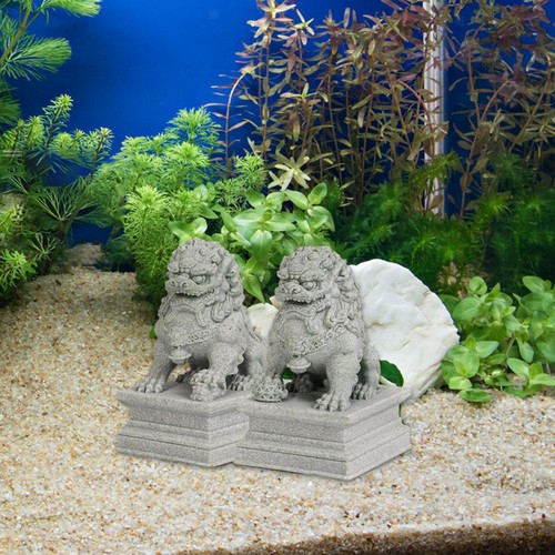 Mini stone lion statues - 2x,