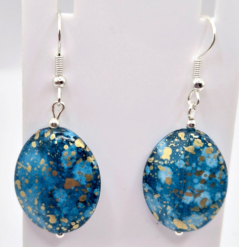 Blue gold splatter oval - blue/gold,
