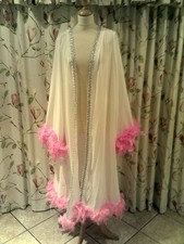 Drag Queen White chiffon  coat   Pink feathers 20/22
