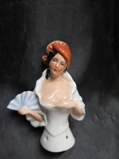Antique Vintage Porcelain Half Doll #8037  Germany Lady With Fan