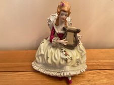 Vintage Figurine Lady Playing Small Harp.