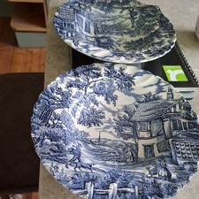 Myott Bowls X 2 The Hunter Blue & White Made In England Vintage