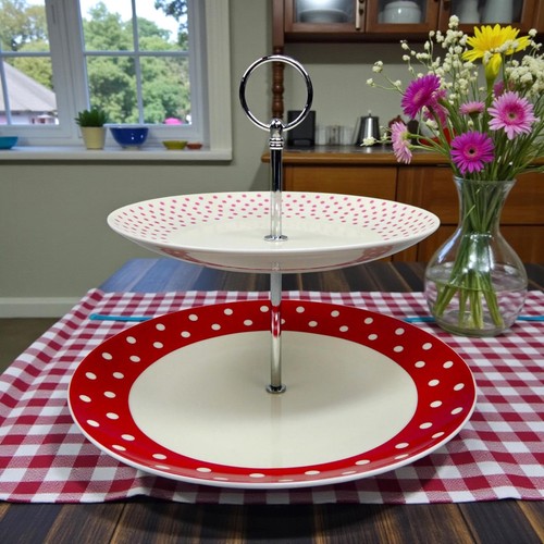 Tier ceramic cake stand red - 2,