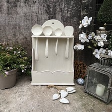 Rustic Country Style Old White Painted Wall Storage Cabinet Unit Spoon Holder