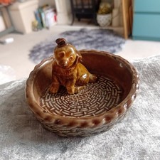Wade German Shepherd Pup In Basket Ceramic Trinket Dish 7 X 8cm Made In England