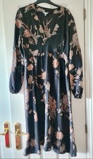 JIGSAW Black Floral Wool and Silk Long Sleeved Midi Dress Size 14