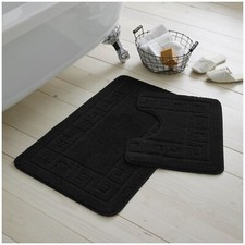 JACQUARD GREEK STYLE BATH MAT PEDESTAL SET NON SLIP TOILET BATHROOM RUGS 2 PIECE