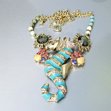 Betsey Johnson Nautical Collection SEAHORSE Rhinestone Enamel Pendant Necklace
