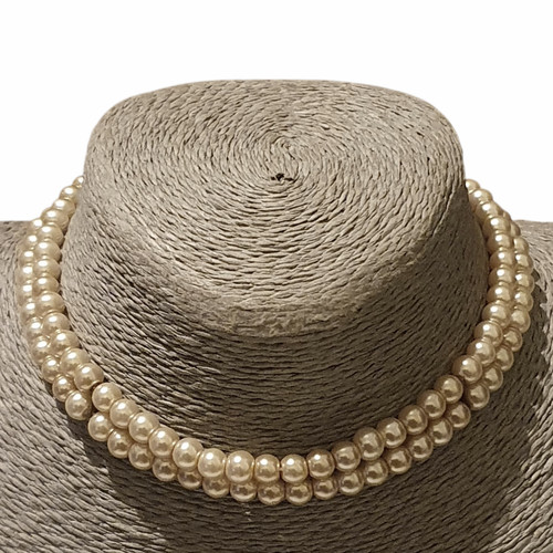 Faux pearl beaded collar - faux,