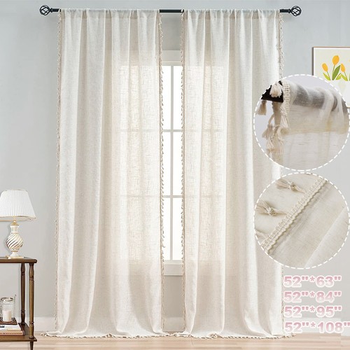 Cotton linen curtains - curtains, boho