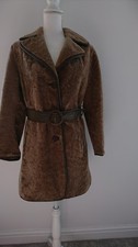 HEATONA VINTAGE SHEEPSKIN SHEARLING TEDDY WOOL LEATHER TRIM WOMENS 3/4 COAT S