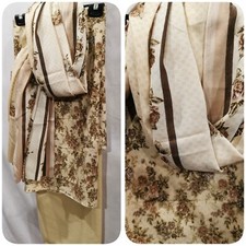 New 3 piece suit nice soft alpine beige suit(unstitched)top bottom scarf 