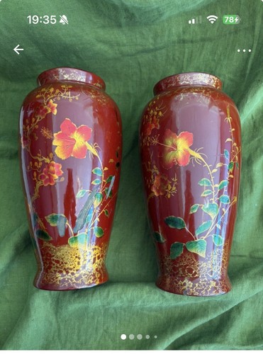 Vintage red lacquer vases pair - red,
