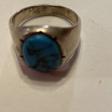 Large Men’s Sterling Silver? Turquoise? Size 13.5 est.  See Pictures and marks. 