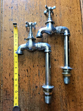 XL Edwardian Bib Taps.  Pillar Taps.  Antique. Huge. Mellow Nickel. Rare.