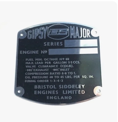 Gipsy major engine - gipsy, plate