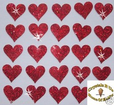 FABRIC SEQUIN 20mm HEARTS IRON-ON DIY TSHIRT TRANSFER PATCH CARD MAKING TOPPER