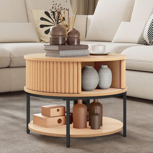Round coffee table with fluted - coffee,