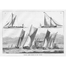 Sailing Barge Match on the Thames - Antique Print 1882