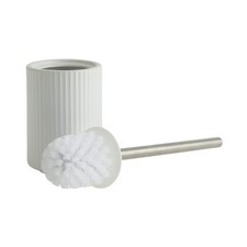 White Ribbed Toilet Brush Habitat Stoneware Bathroom Chipped Holder