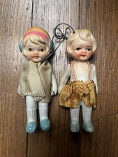 ANTIQUE VINTAGE 1920'S BISQUE FROZEN CHARLOTTE' OR PENNY DOLLS MOVEABLE ARMS X 2