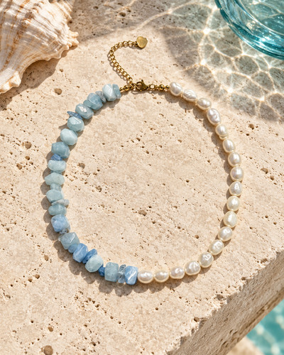 Ice blue pearl - pearl, necklace