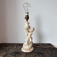 Vintage white ceramic putti lamp, cherub lamp, ceramic angel lamp