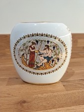 Vintage Greek 24k Gold Vase Ceramic Showing Dioskouri, Afroditi, Menas, Dionisos