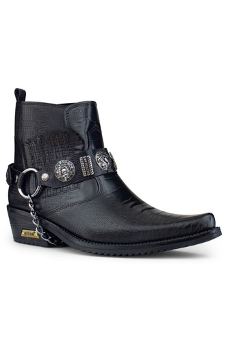 Men black leather goth boots - leather,