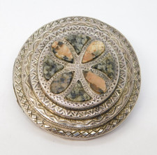 Victorian Scottish Sterling Silver, Agate, Granite Kilt Brooch Pin Antique c1860