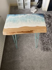 Bedside Handmade Ash Wood Wave Resin Table 57x37x73cm