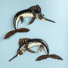Metal Marlin Garden Ornament Sculpture Art - Handmade Recycled Metal Fish