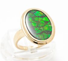 10K Yellow Gold & Canadian Ammolite Ring by Korite Large Oval Cabochon Size M1/2