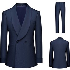 Business Men Dress Suits Shawl Lapel Double Breasted Jacket Trousers Jacquard