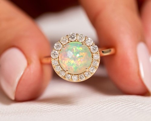 Natural opal moissanite halo - natural,