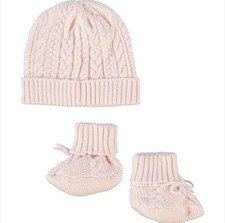 Ralph Lauren Baby Girl Pink Knitted Beanie Hat & Booties 0-3 Months & 6-9 Months