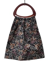 Vintage Pretty Floral Fabric Knitting/Tote Bag Brown Plastic Handles 70’s 