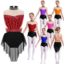 UK Girls Dancewear Competition Dress Color Block Costume Mesh Dance School