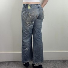 Y2K vintage Miss Sixty low rise jeans wide flare leg baggy distressed dirty wash