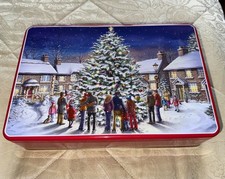 Marks & Spencer Biscuit Tin Christmas Tree scene Rectangular Storage EMPTY Xmas