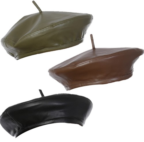 Leather beret hat - pu,