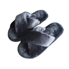 NEW WOMEN CROSS STRAP FLUFFY MULE SOFY WARM FAUX FUR SLIDERS SLIPPERS SIZES 3-10