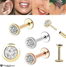 2x Diamond Cut Silver Round Tiny Labret Monroe Lip Bar Daith Cartilage Rings