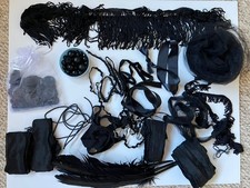 Job Lot Black Halloween / Gothic Craft Materials - Feathers, Fabric, Cord, Beads