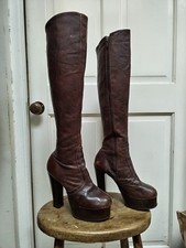 Original Vintage 1970s Leather Exotic Skin Effect Platform Boots