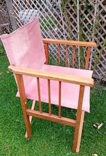 Directors Chair Foldable Wood & Red Canvas Tilting Back Camping Garden Chair