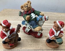3 x Vintage Free Standing Resin Christmas Teddy Bear Ornaments