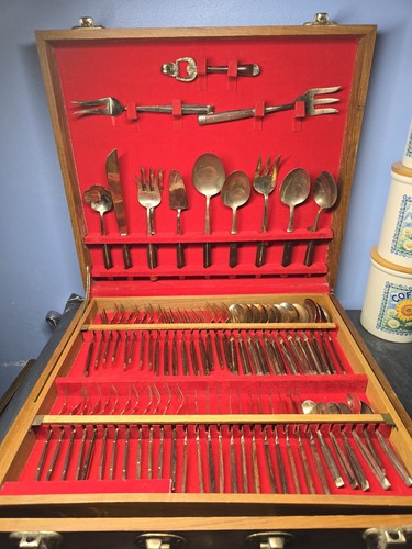Vintage brass and wood cutlery - brass,