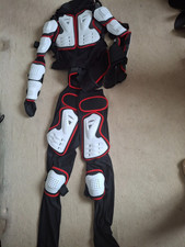 MOTORCYCLE ARMOURED SUIT JACKET /TROUSERS black fabric & wite plastic protection