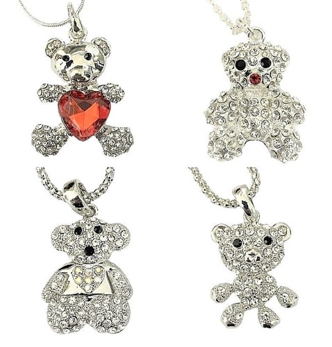 Silver teddy bear crystal - silver,